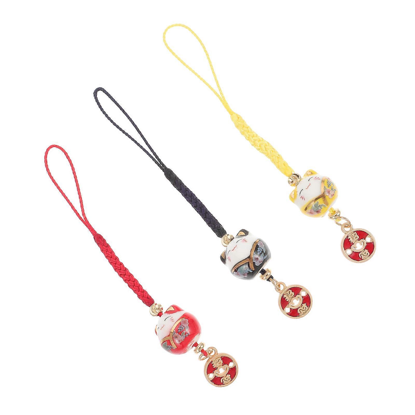 Cat Cell Phone Charm Ceramic Pendant for Decoration 3Pcs