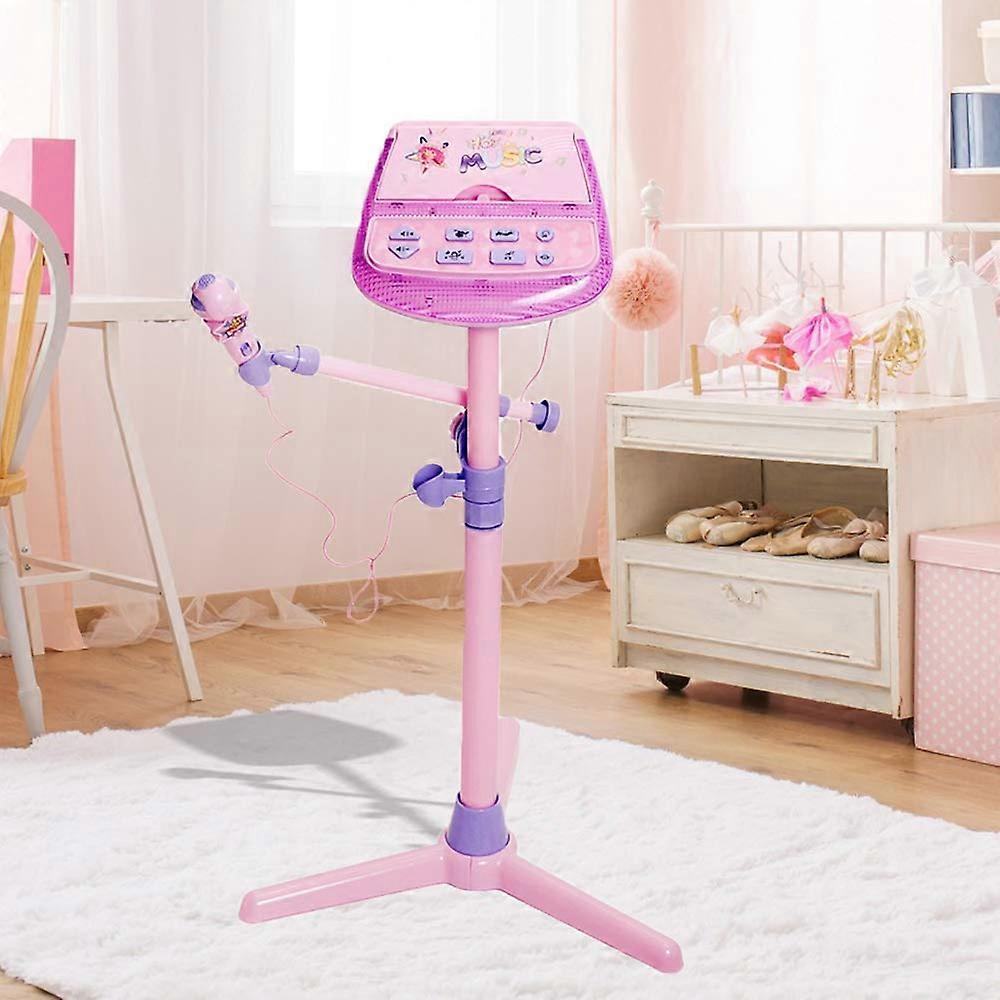 Kids Karaoke Machine with Adjustable Microphone Stand Pink for Hands Singing