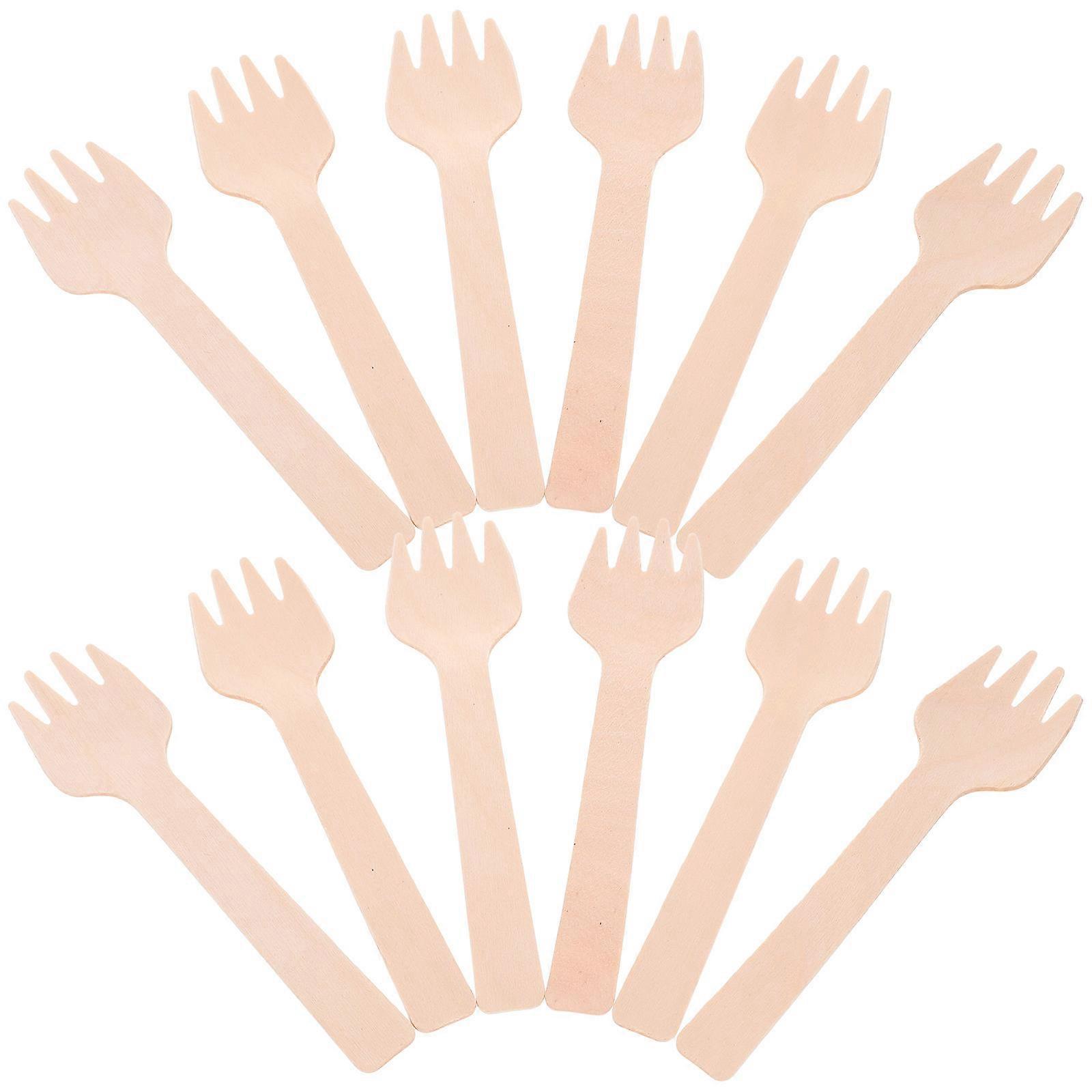 Dessert Wooden Fork Fruit Fork for Party Use 100Pcs Bulk Pack