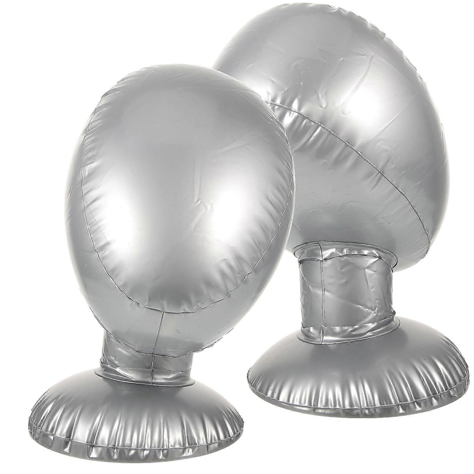 Wig Mannequin Inflatable Wig Display Stand for Styling 4Pcs Silver PVC