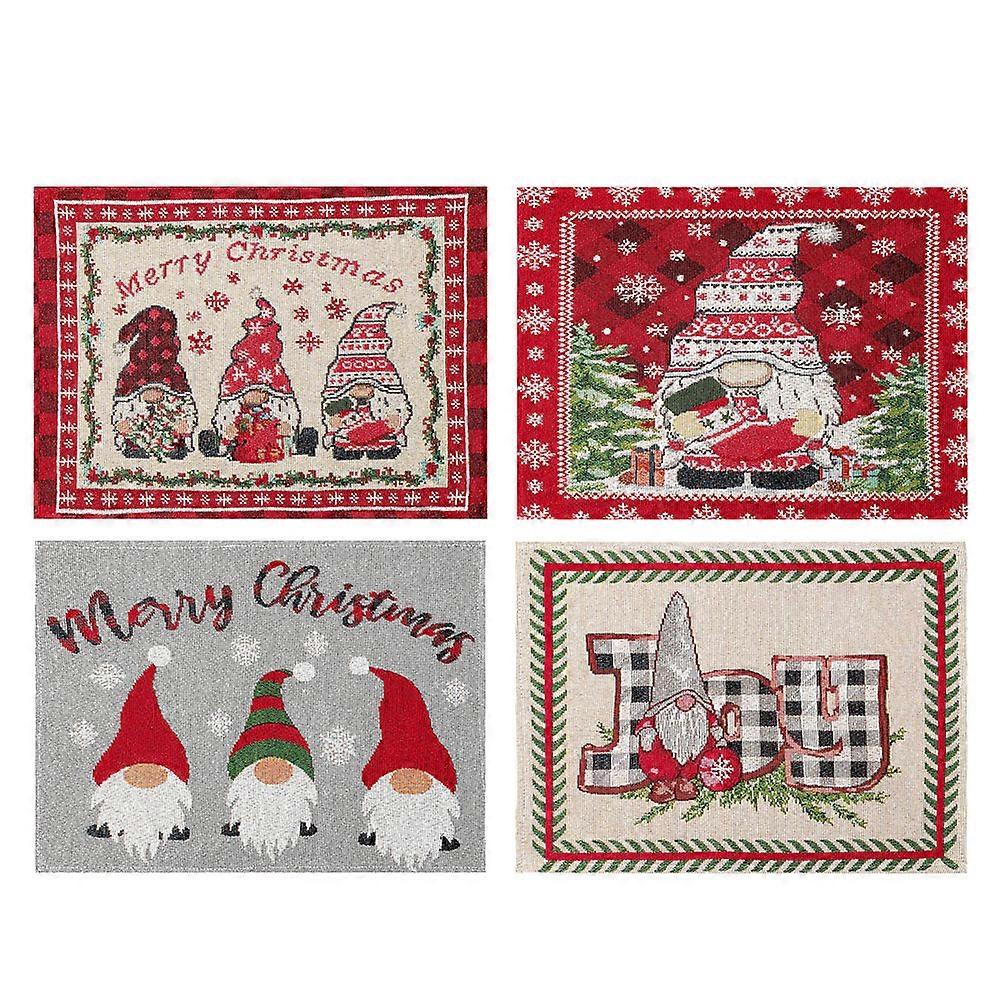 Creative Christmas Gnome Pattern Placemat Table Mat for Decoration 4Pcs