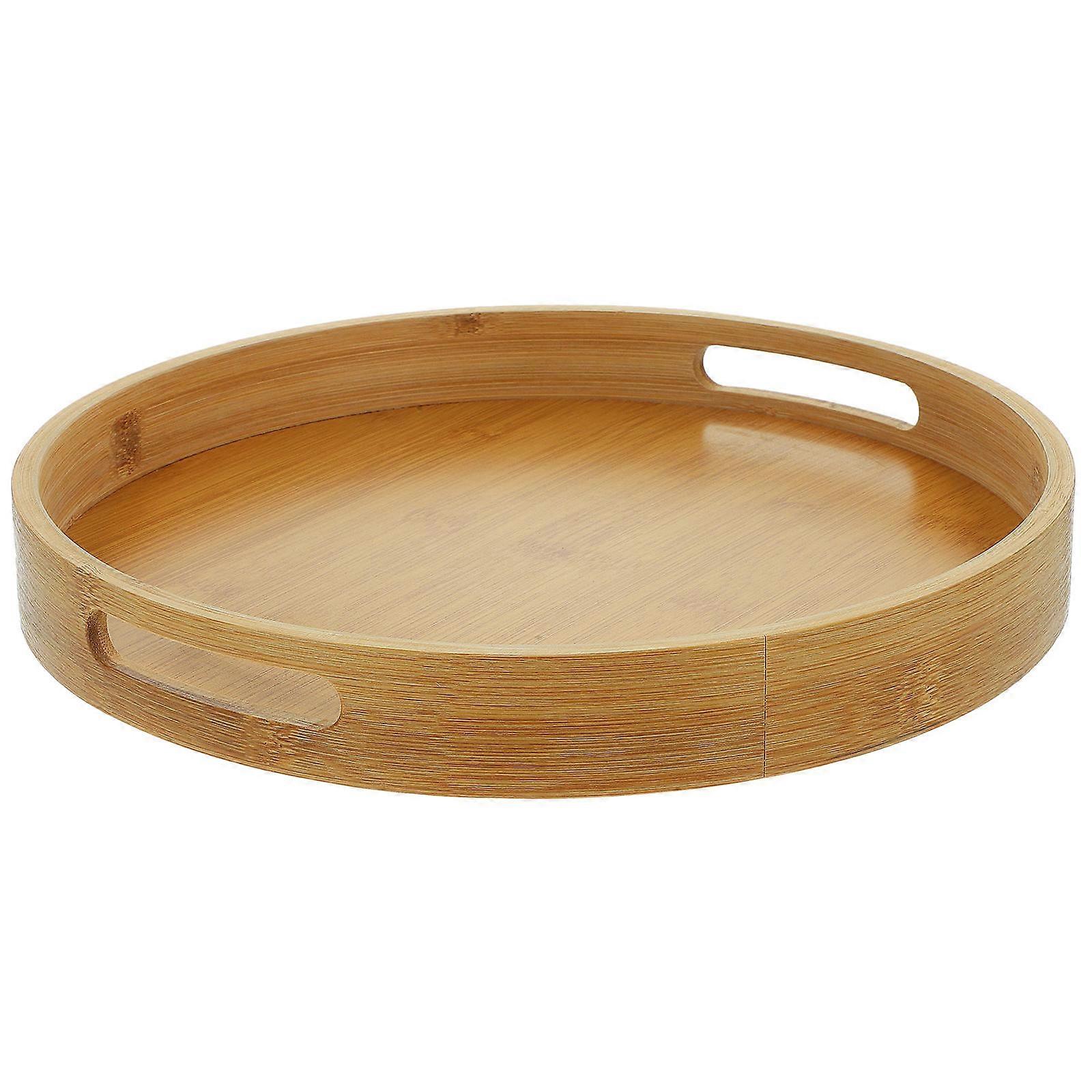 Bamboo Serving Tray Round Serving Tray with Handle for Tea