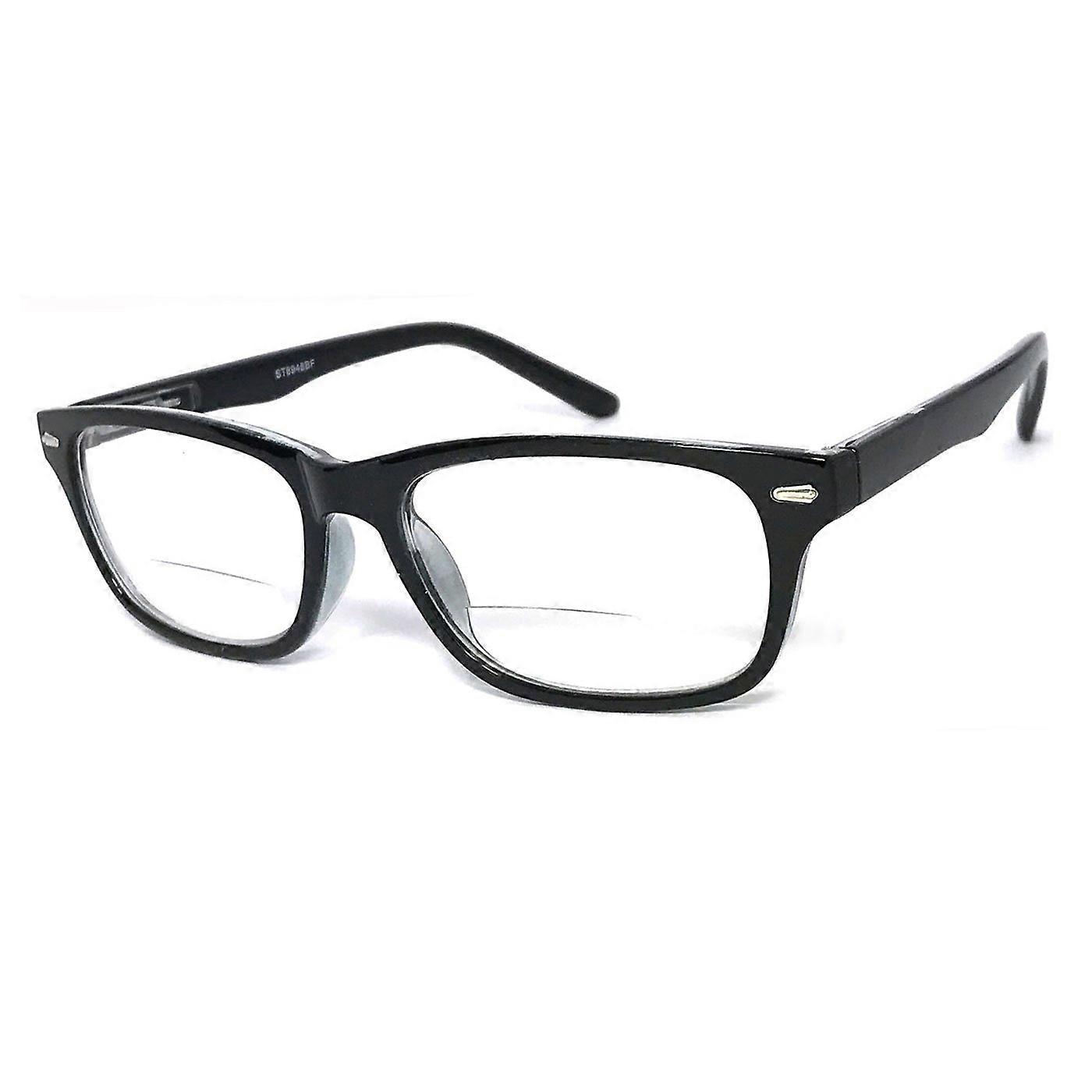 Black +3.50 Retro Rectangular Bifocal Reading Glasses Clear Lens  Magnification Spring Hinges