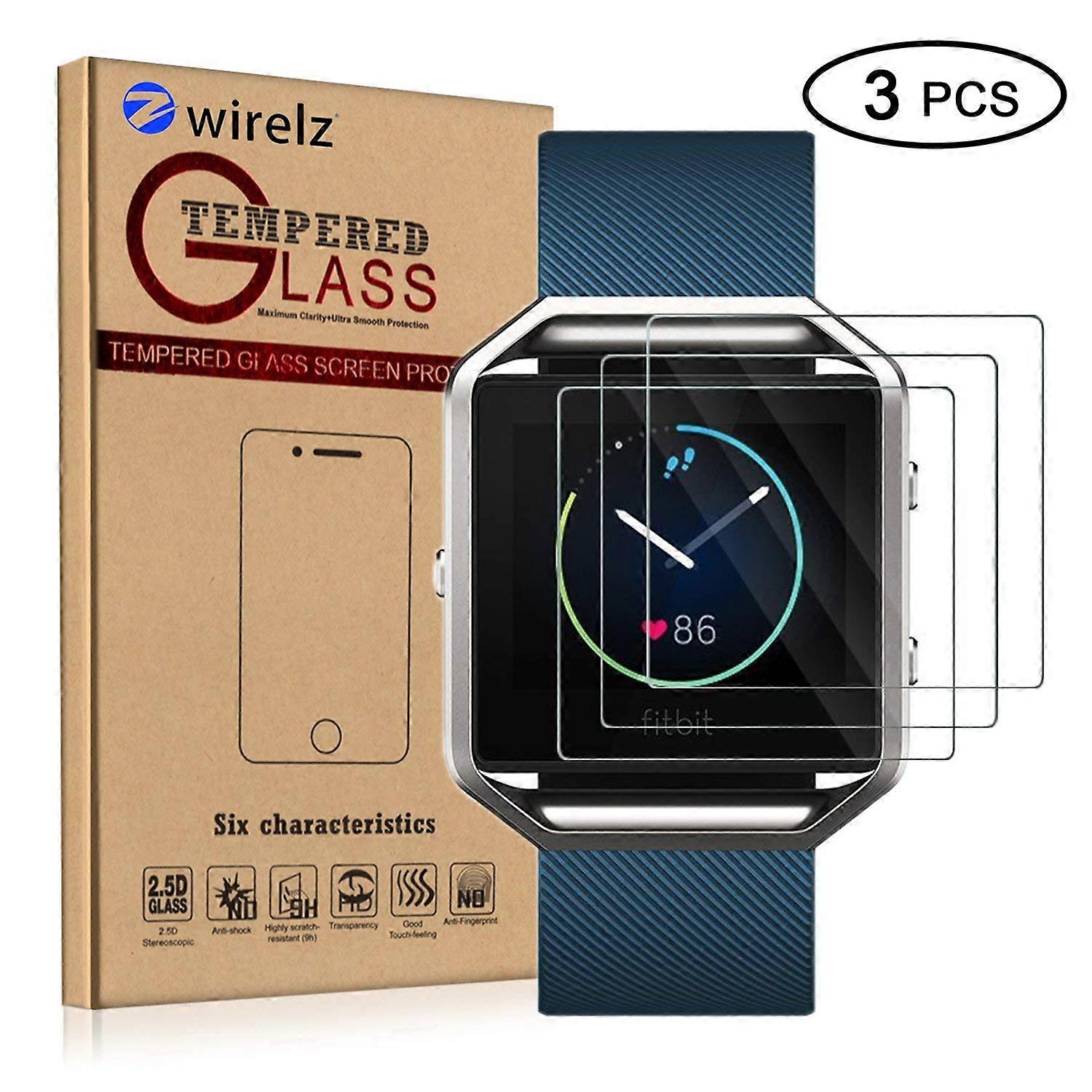 Tempered Glass Screen Protector 3 Pack Scratch Resistant  Sensitivity Watch Cover for Fitbit Blaze