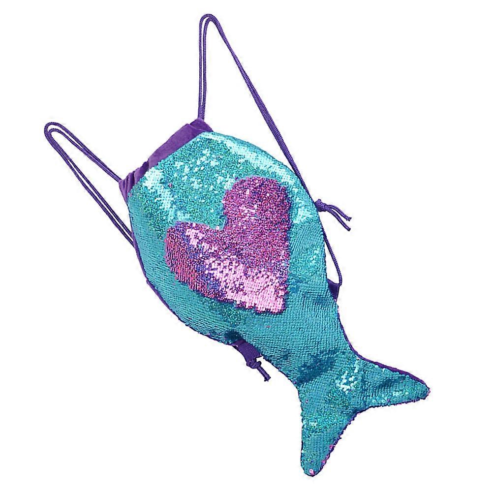 Mermaid Tail Shape Sequin Backpack for Storage Drawstring Bag Multipurpose