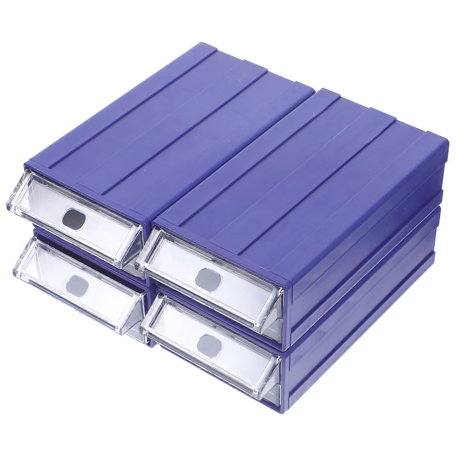 Plastic Storage Box Drawer Type for Home Use Blue 4Pcs Stackable Organizer