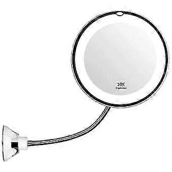 Makeup Mirror with LED Light and Suction Cup 360 Degree Swivel Flexible Gooseneck 10X Magnifying Mirror Travel and Home Bathroom Vanity Mirror
