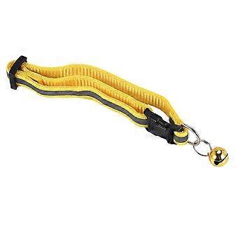 Adjustable Reflective Pet Collar Safety Release Buckle with Bell for Cat Dog (Yellow)