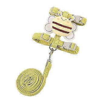 Corduroy Dog Harness Vest with Leash, Bee Design, Yellow Green, Size M for Pets 4.4-9.9 lb