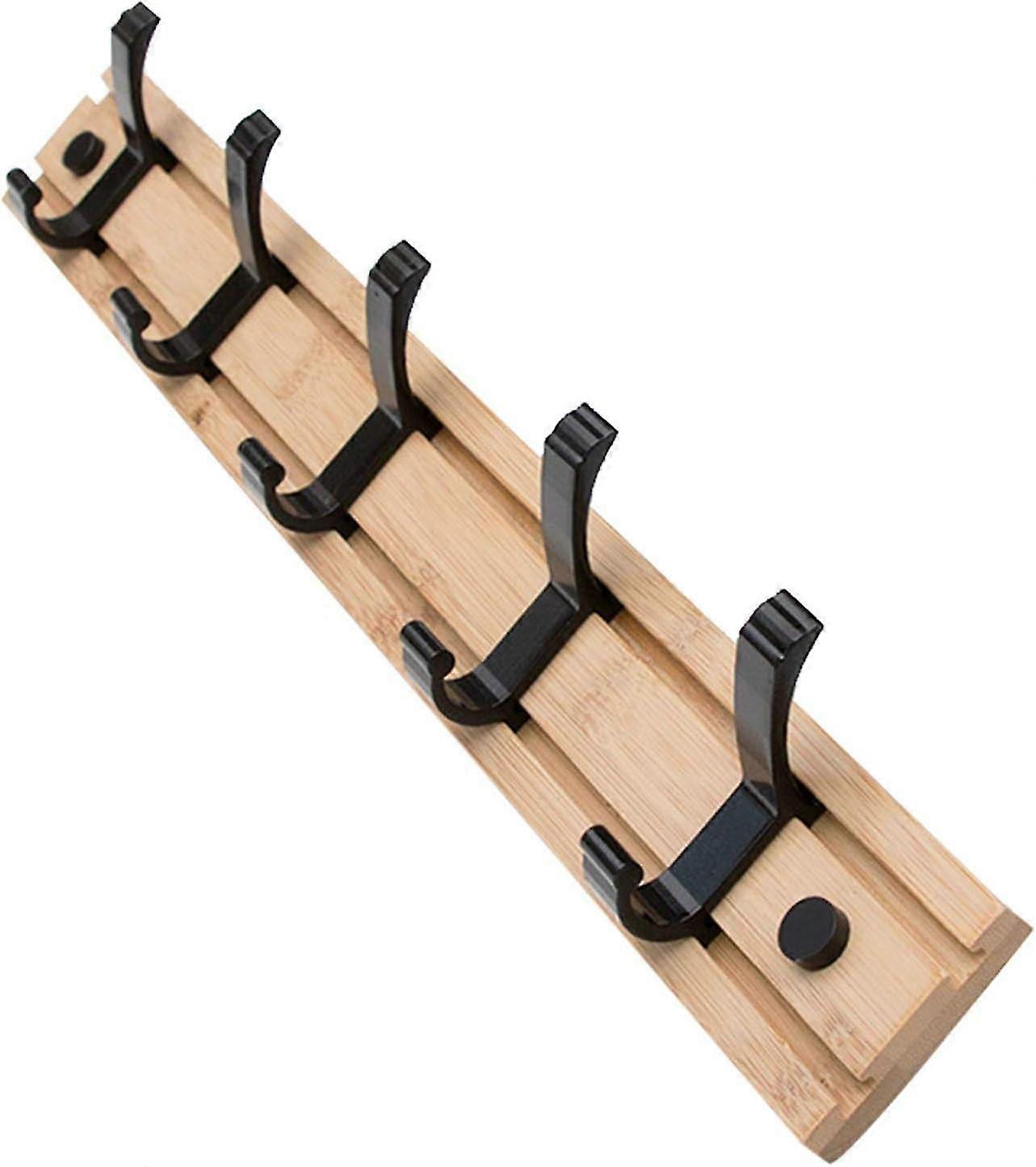 Premium Bamboo Wall-Mounted Coat Rack with Adjustable Movable Hooks - Space-Saving & Versatile Storage Solution