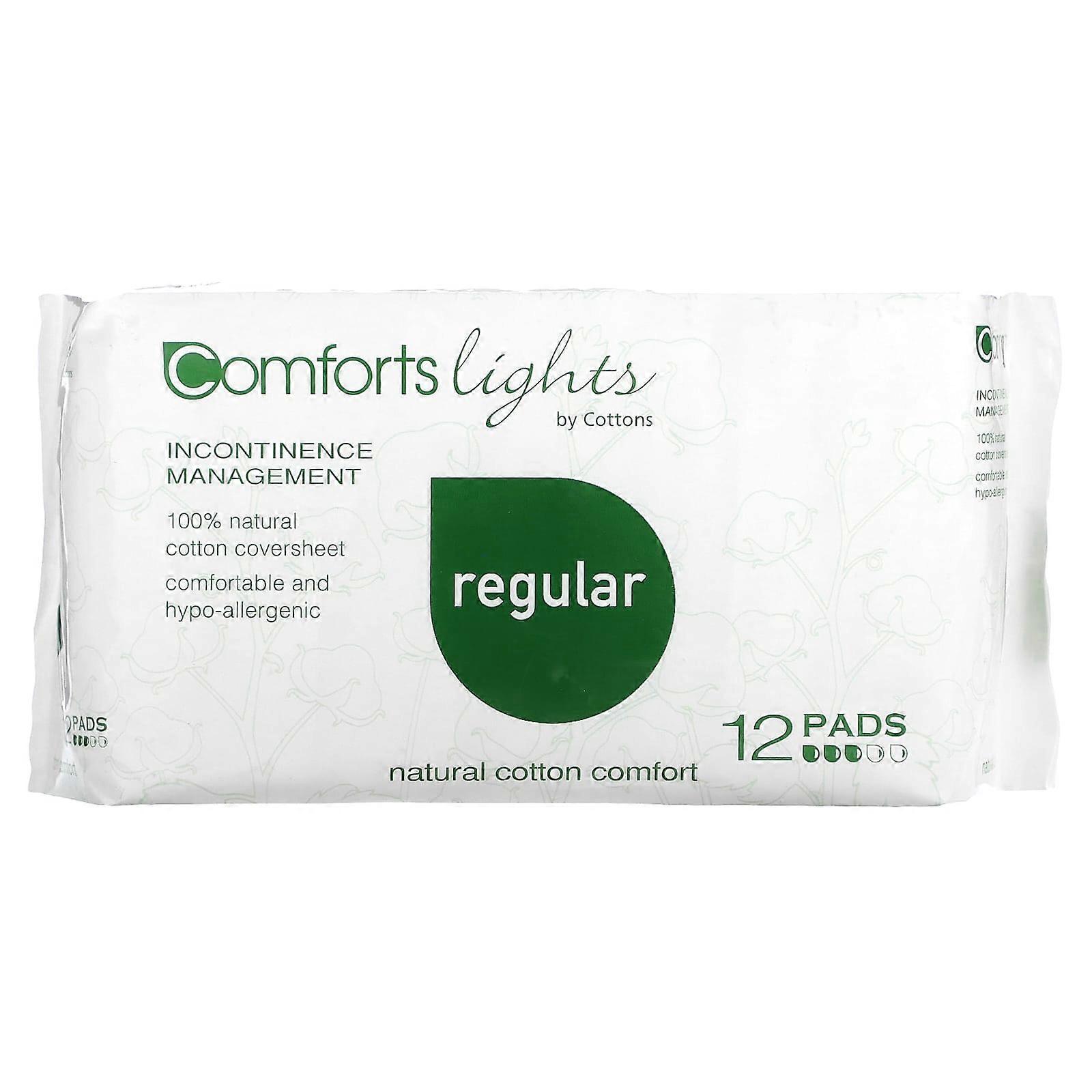 Cottons, Comforts Lights, Regular, 12 Pads, 3-Pack