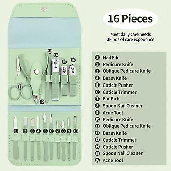 16-Piece Manicure Kit, Stainless Steel Nail Clippers, File, Scissors, and Ear Picks, Leather Travel Case for Home Salon or Travel