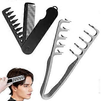 Voluminous Wide-toothed Hair Comb Travel Folding Design Wide Fine-toothed Dual-purpose Set For Men's Fluffy Textured Hairstyles