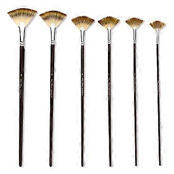 6 stücke/satz Nylon Haar Holzgriff Fächerform Aquarell Pinsel Stift DIY Öl Acryl Malerei Pinsel