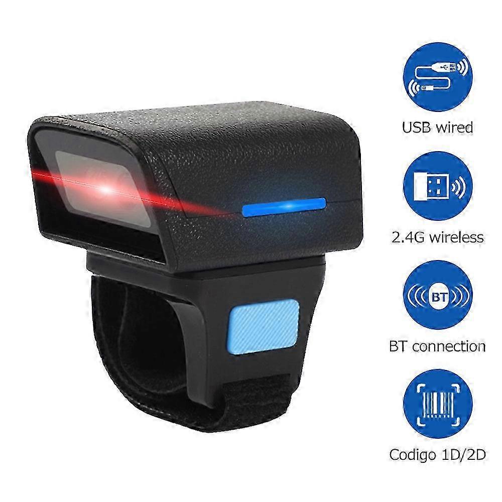 Wearable Ring Type Barcode Scanner - Usb Wired + 2.4g + Bt Three-mode Connection, Supports One-dimensional Barcode & Qr Code Scanning