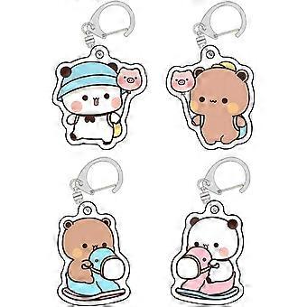 YOKUSHI 4 Pcs Bubu Dudu Cute Keychains, Kawaii Cartoon Bears Panda Acrylic Key Chains for Women Backpacks Car Keys Gifts C