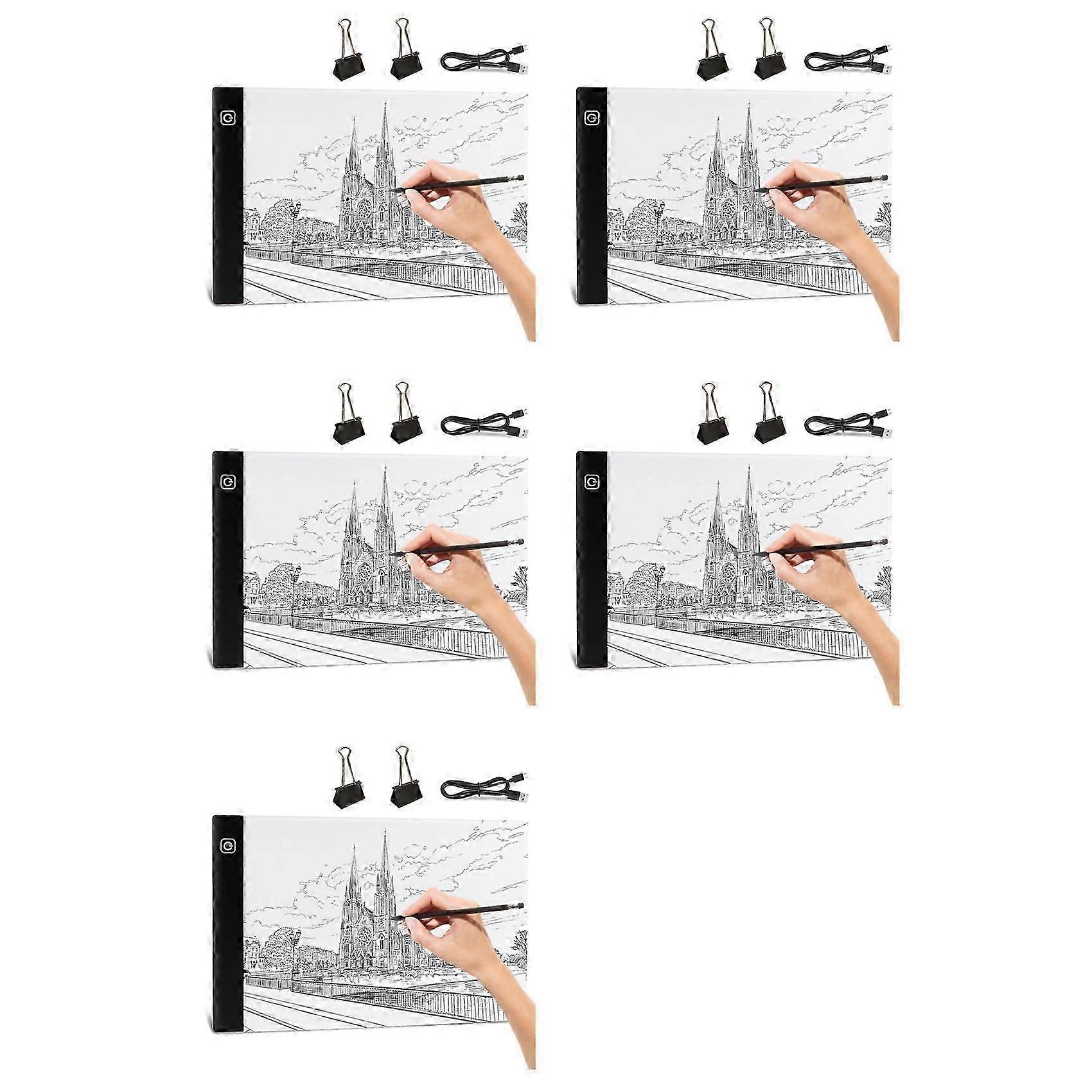 5X A4 LED Light Board, 3 Level Dimmable Brightness USB Power Crafts Light Table for Tracing, Light Drawing Sketch Pad