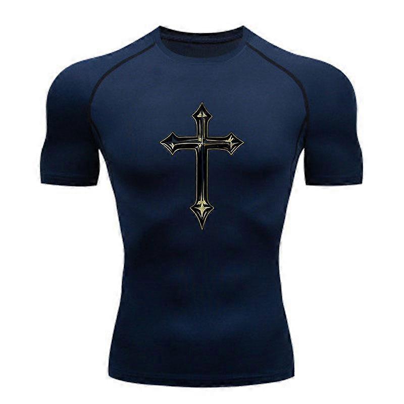 Men's Compression Athletic T-Shirt, Gothic Cross Print Quick