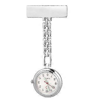 Silver Luminous Nurse Pocket Watch, Zinc Alloy Safety Pin Design, Lightweight for Easy Time Reading