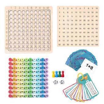 Educational Multiplication Game Set, Wood Flash Cards, Dice For Kids