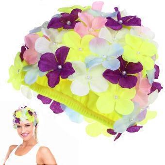 Flower Swim Cap Stylish Swimming Hat for Women 4Pcs Colorful Design