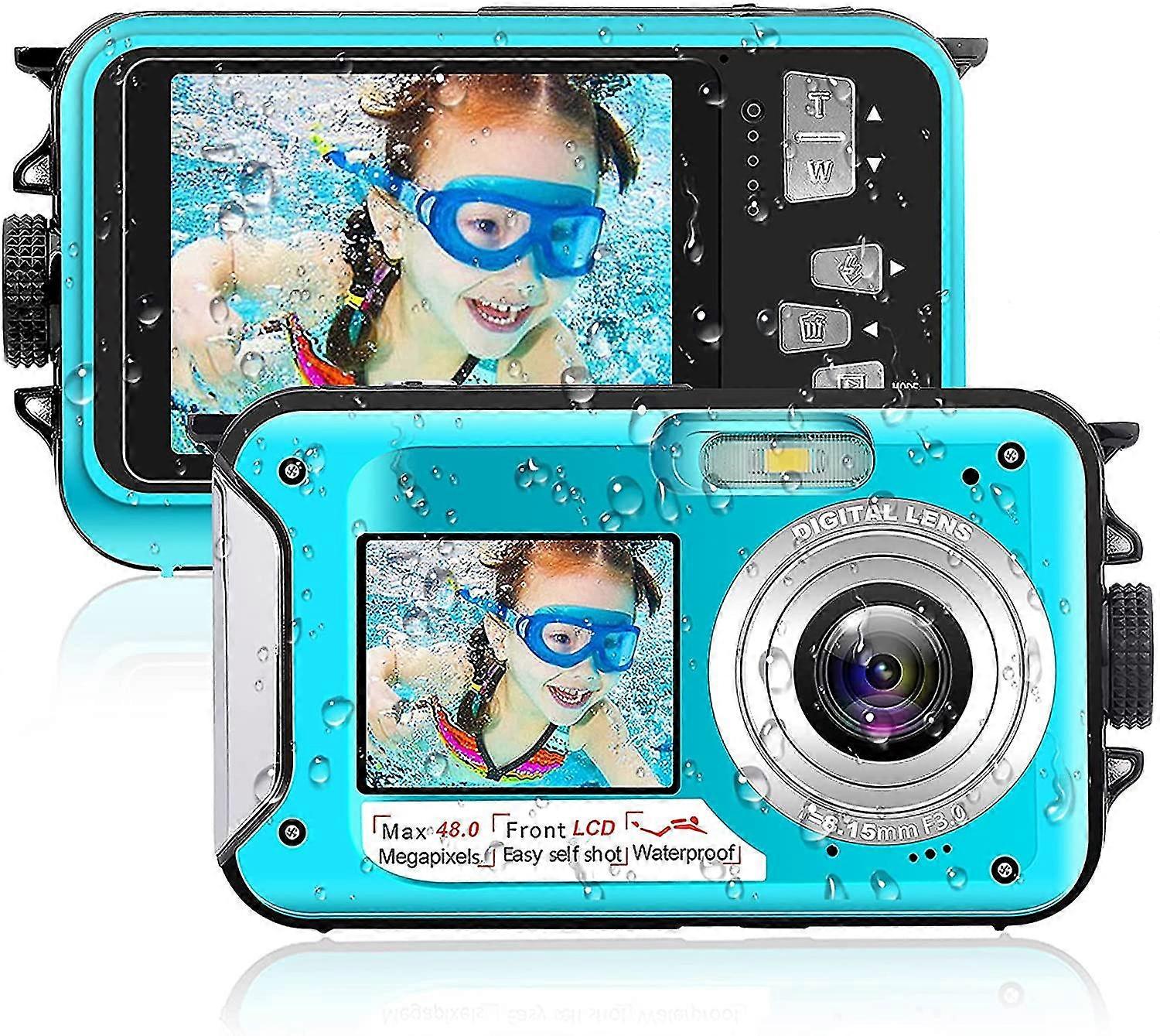 Fotocamera Subacquea Helangel 2.7K 48MP | Impermeabile 3M, Zoom 16x Con Doppio Schermo