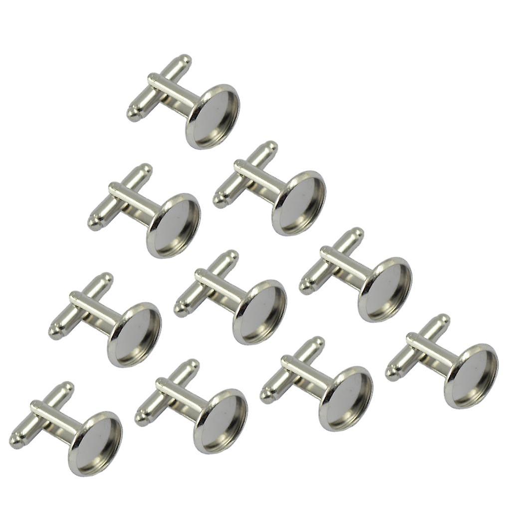 10pcs Blank Round Bezel Setting Base Formal Cuff Links Cufflink Silver DIY