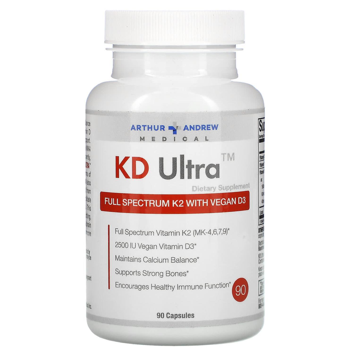 Arthur Andrew Medical, KD Ultra, Full Spectrum K2 with Vegan D3, 90 Capsules