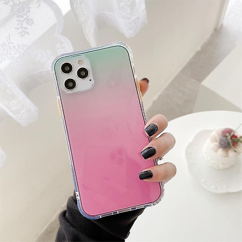 For Iphone 12 Pro Max Gradient Shockproof Tpu + Acrylic Protective Case With Detachable Buttons(gradient Pink)