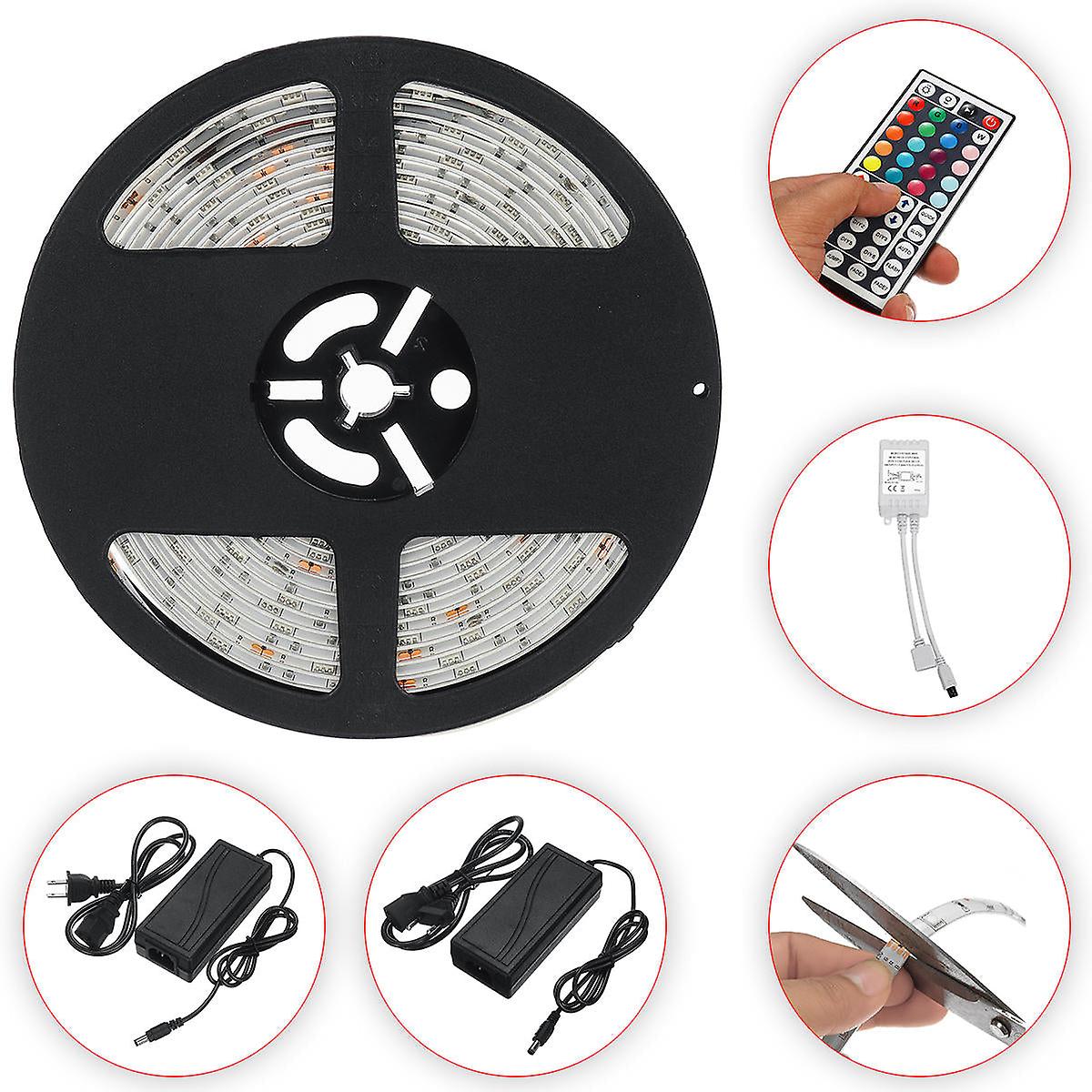 Waterproof Rgb Led Strip Light 1m/2m/3m/5m 5050smd Flexible Tape + 44 Key Remote + Power Adapter
