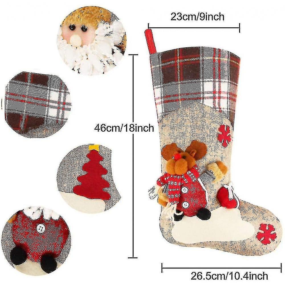 Christmas Stocking Set Of 3 18" Large Xmas Sock Sack Gift Bag For Tree Decoration Christmas Ornament