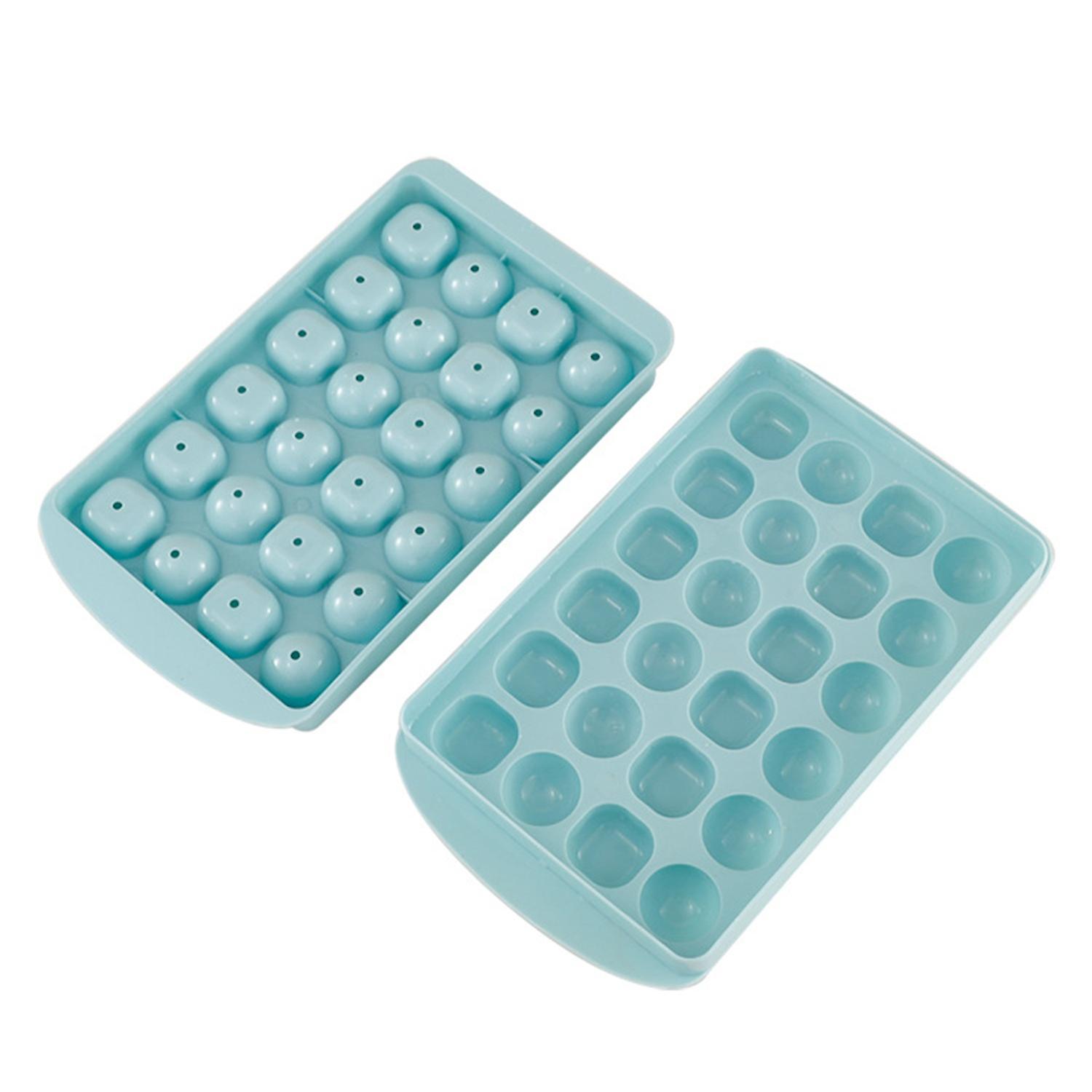 Ice Tray with Lid Top Drain Hole Sealed Slot Portable Handle Quick Release Spill-resistant Edge 24 G