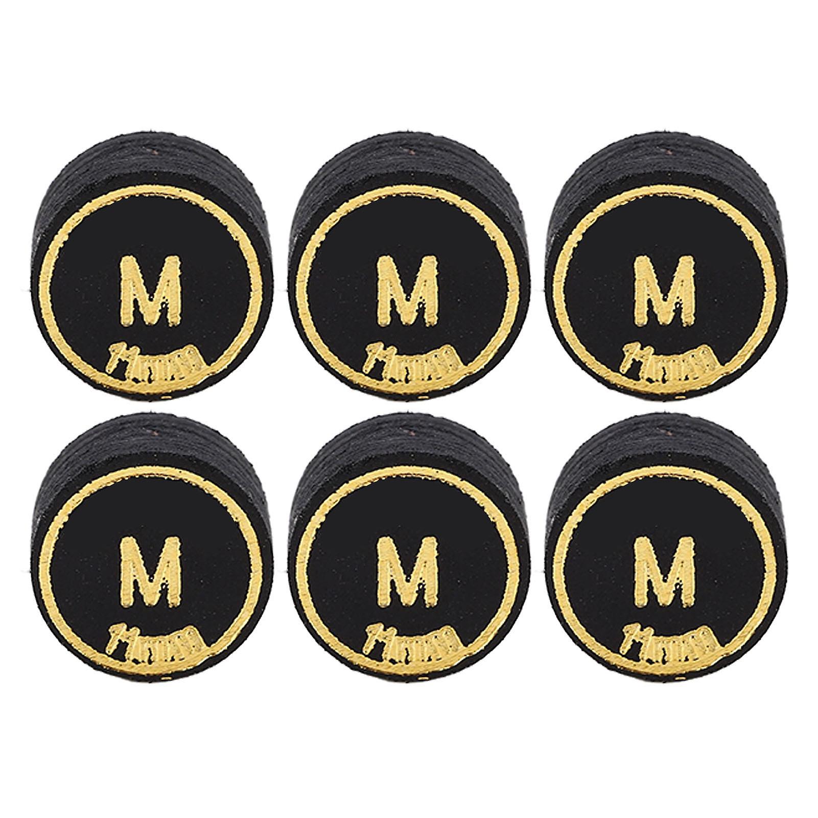 6-Piece Black PU Billiard Cue Tips - Multi-Layer Replacement for Pool Cues