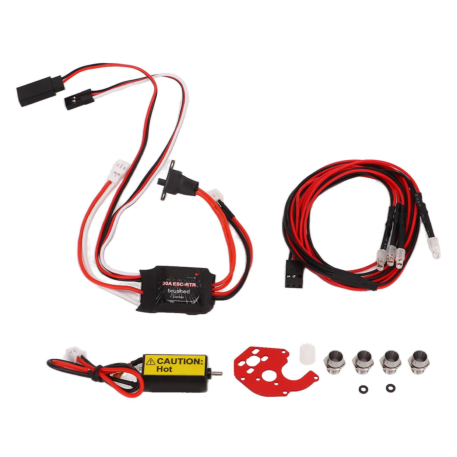 RC Brushed Motor ESC Set High Torque 050 66T Brushed Motor 30A Brushed ESC with Red White Modified LED Lights