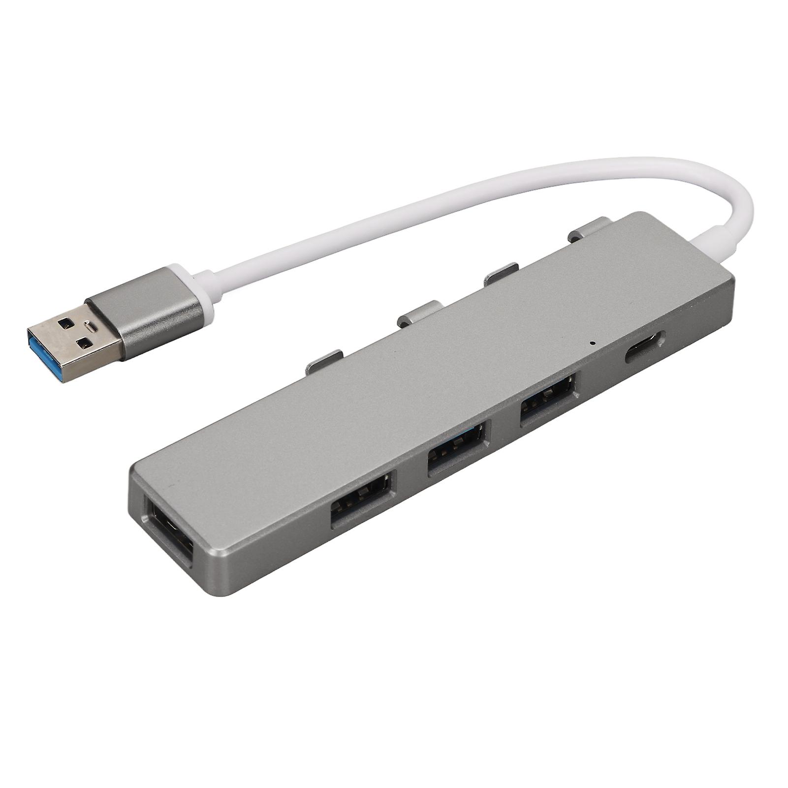 High-Speed USB Hub 1xUSB3.0 3xUSB2.0 Ports 1xUSB C Power Port Multiport Adapter Grey