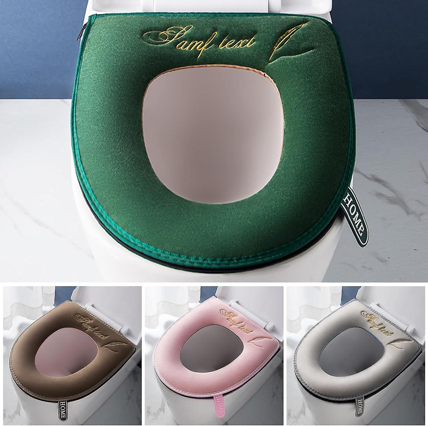 2pcs Toilet Seat Pad Ultra Soft Keep Warm With Flip Lid Handle Nordic Style Embroidery WC Paste Zipper Toilet Seat Lid Cover For Home
