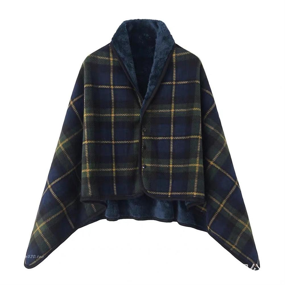 Button-Up Plaid Fleece Blanket – Unisex Double-Layer Knee Wrap & Cozy Shawl