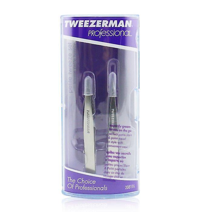 Tweezerman Professional Petite Tweeze Set: Slant Tweezer + Point Tweezer - (with Lavendar Leather Case) 2pcs
