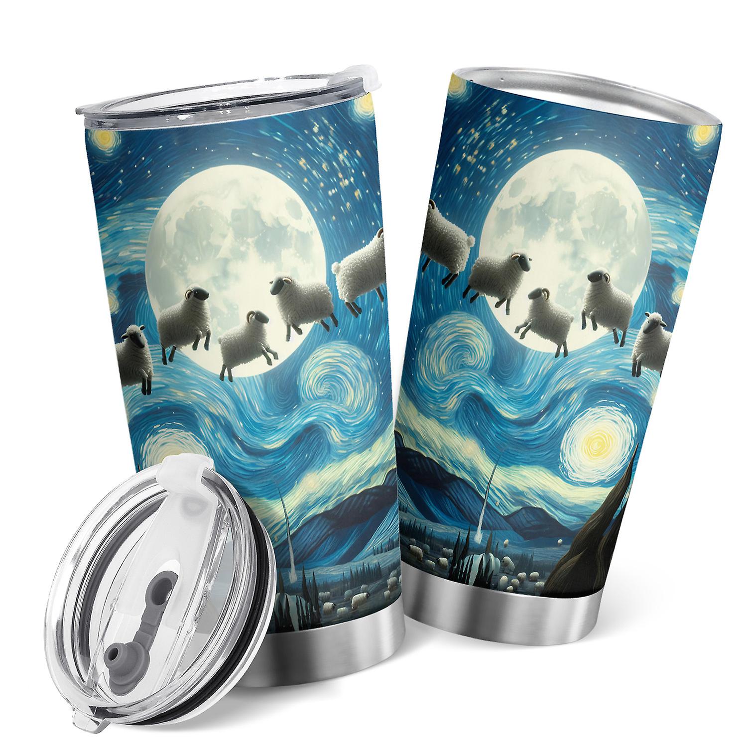 Oasisdream 20oz Sheep Jump Before the Moon Design Tumbler Double Wall Stainless Steel Travel Cup