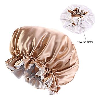 Veeki Set of 3 Satin Hair Bonnet for Curly Hair Reversible Big Double Side Silk Sleep Cap for Natural Hair Khaki