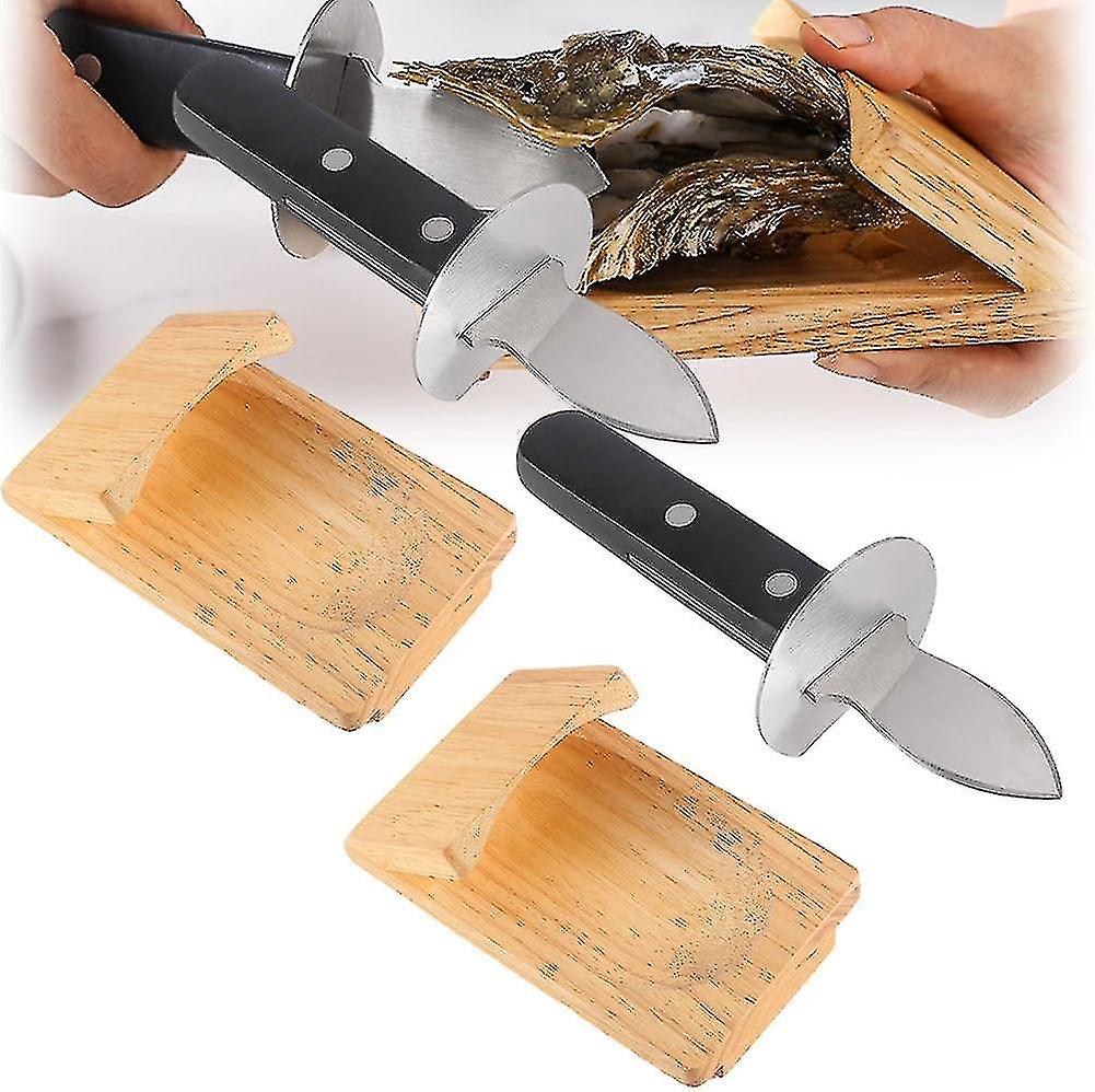 Oyster Shucking Clamp, 2024 Newest Oyster Knife Shucker Set, Oyster Shucking Clamp Seafood Tools Handguard Seafood Wood