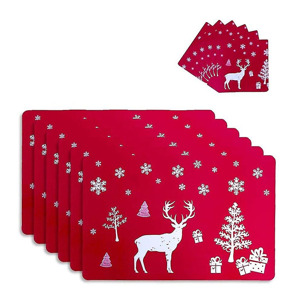 6 Merry Christmas Placemats and 6 Sets of Coasters, PVC Waterproof and Non-Slip Washable Christmas P