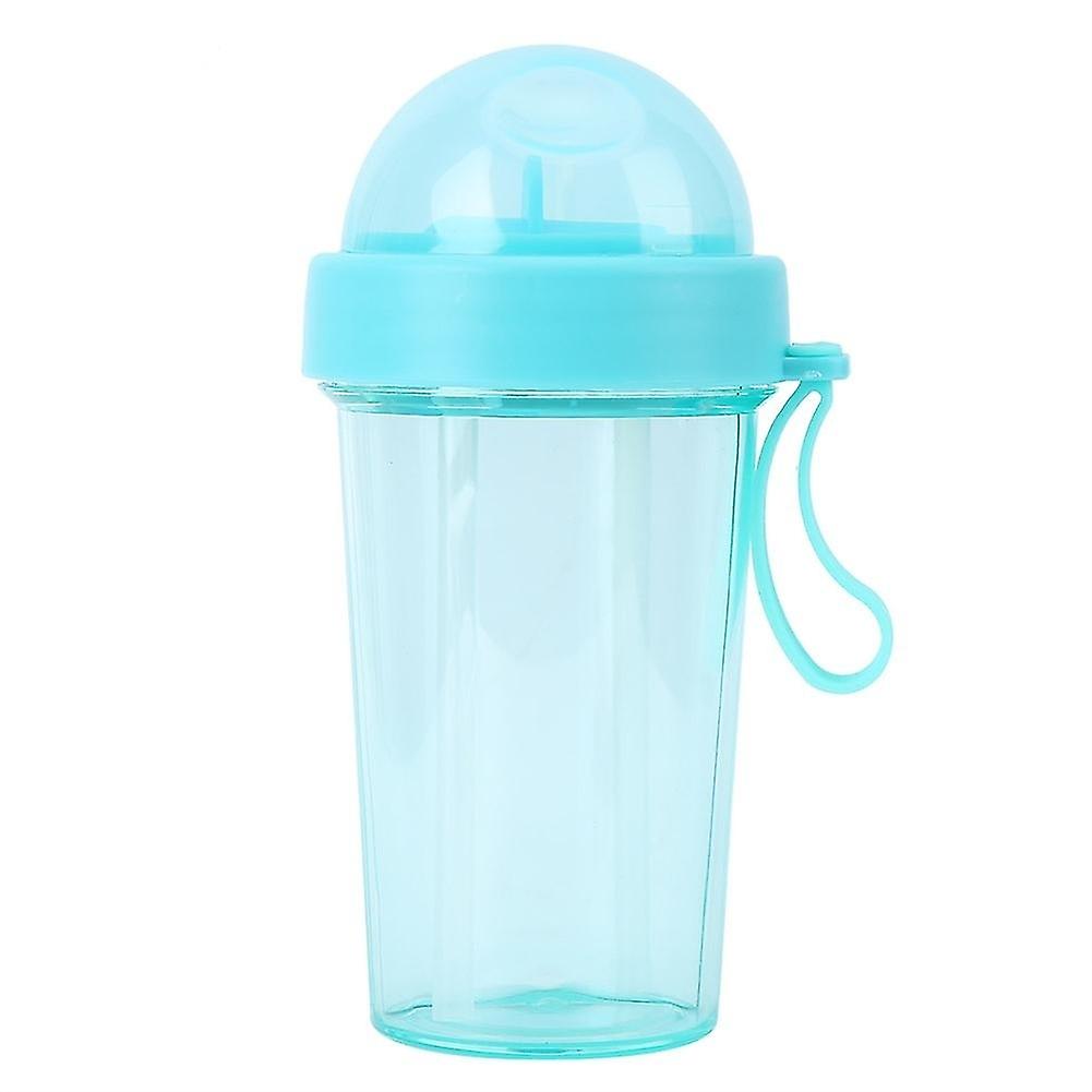 ポータブル420mlアウトドアトラベル漏れ防止デュアルパーパススポーツドリンクウォーターボトル、ストロー2本付き(ブルー