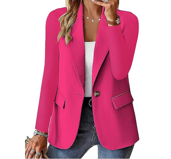 Womens Solid Color Casual Long Sleeve Lapel Button Blazer Jacket