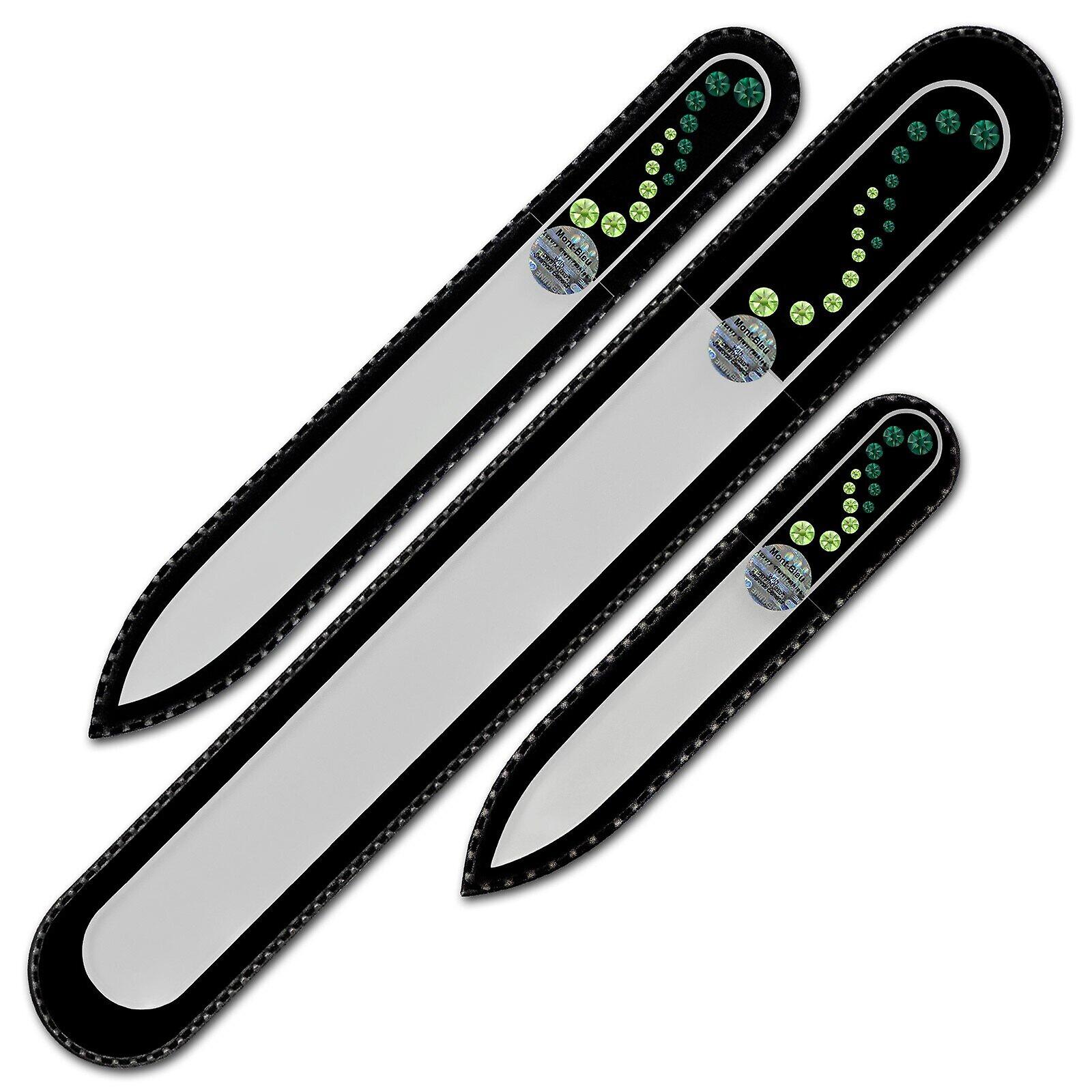 A set of 3 Glass Nail Files with Swarovski crystals WA-BMS - Emerald - Peridot