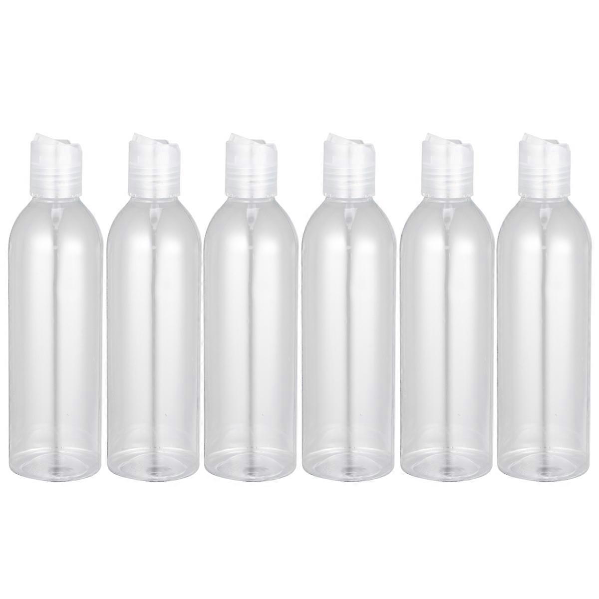6pcs 250ml Press Type Lid Travel Bottles Portable Cosmetic Container Empty Bottle for Shampoo Lotion (Transparent Bottle and Lid)
