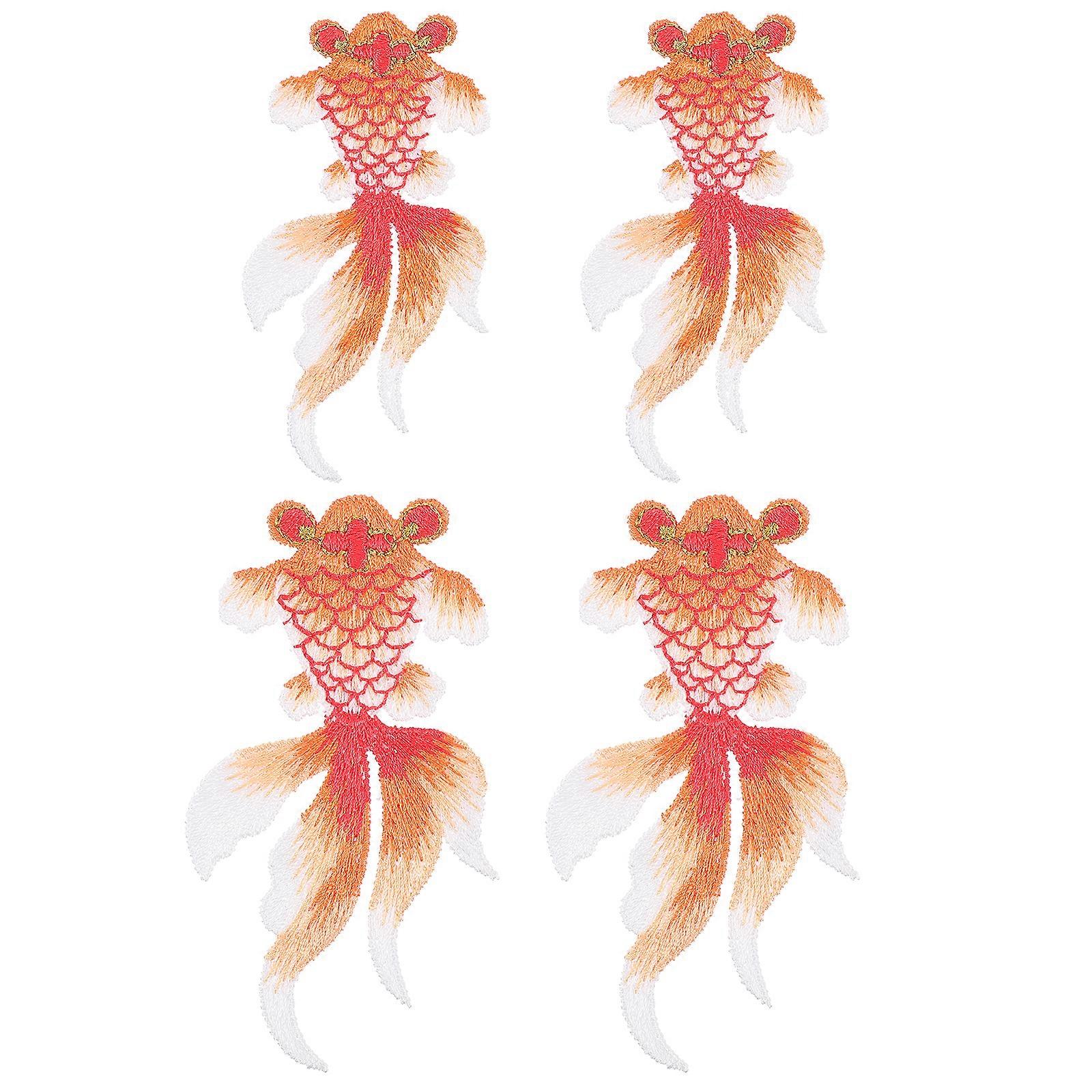 4pcs Embroidered Patches Goldfish Design Clothes Patches DIY Clothes Decor