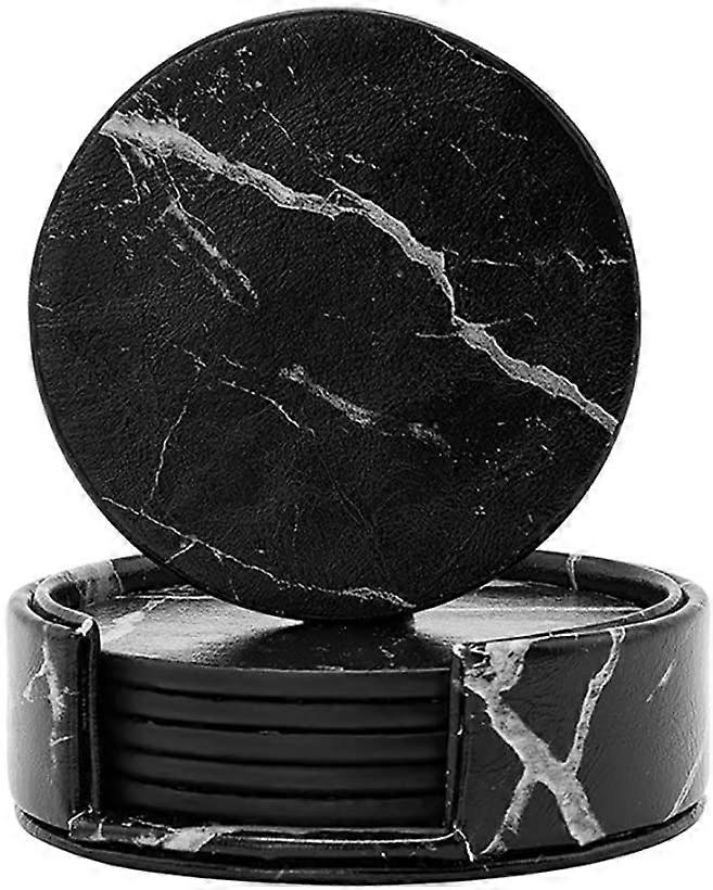 Coasters 6-pack PU leather Marble Black