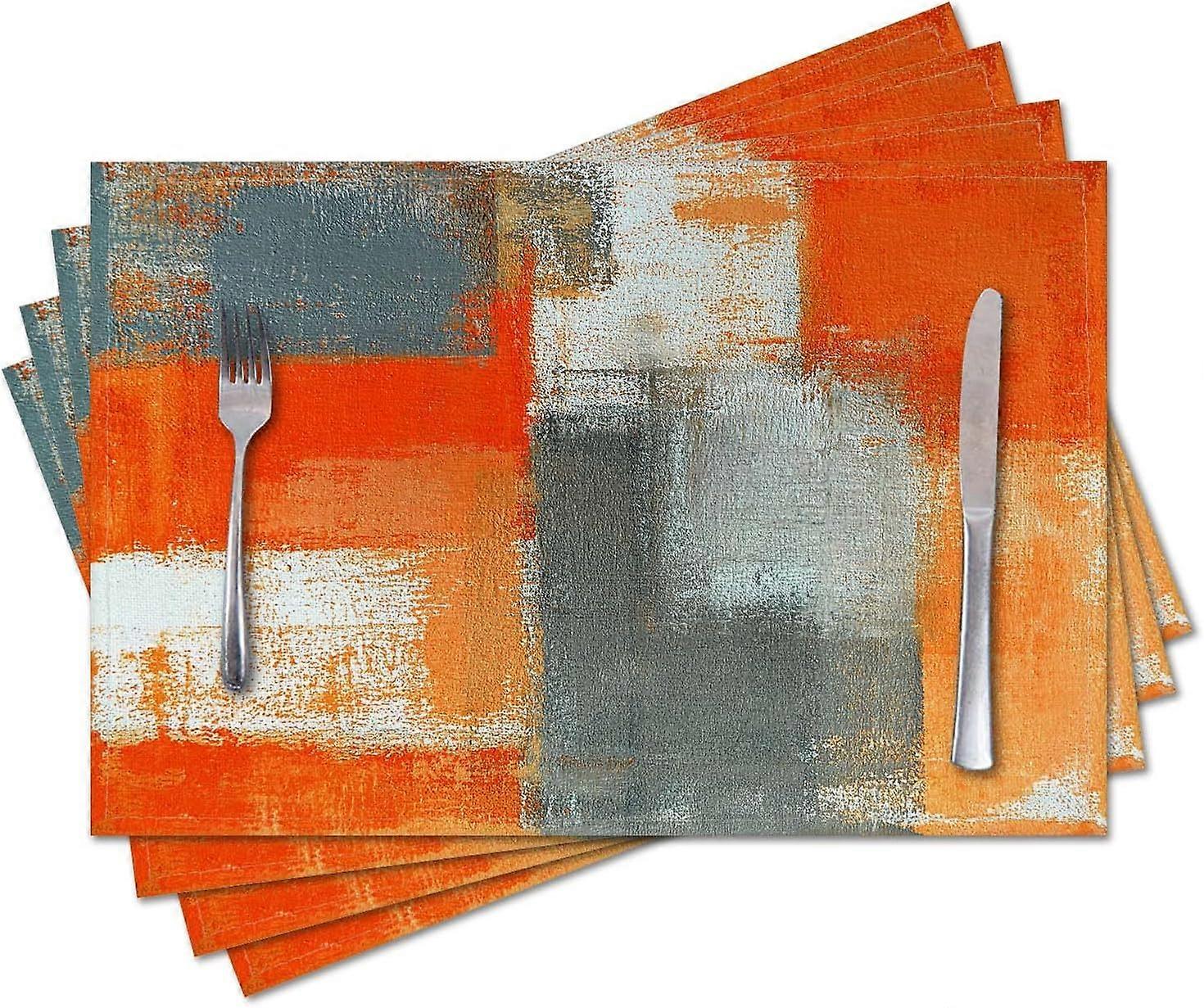 Placemats Set of 4 for Dining Table, Reductive Geometric Abstraction Rectangle 12x18 Inch Cotton Linen Placemat, Washable Table Mat for Kitchen Decora