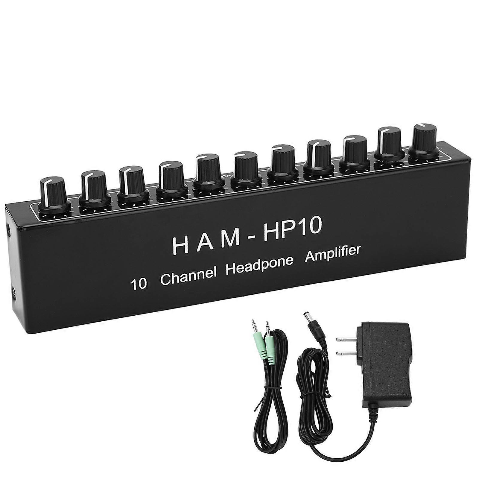 10 Channel Headpone Magnifier Stereo Audio Distribution Splitter Independent Control 100?240V US Plug